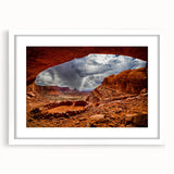 Abstract art print of Canyonlands in Utah, featuring earthy tones on a white framed canvas.