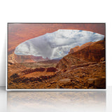 Framed acrylic print of Canyonlands with vivid orange and red tones, ideal for modern art wall decor.