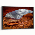Black and white wall art of Canyonlands National Park on framed canvas, ideal for bedroom landscape decor.