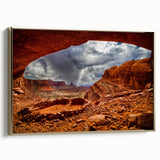 Framed canvas landscape painting of Canyonlands, USA, in muted earth tones, ideal for bedroom wall art.