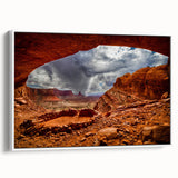 Vintage poster art of Canyonlands with vivid colors on extra large framed canvas, ideal for living room decor.