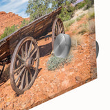 Large abstract depiction of Capitol Reef in Utah on acrylic glass, featuring earthy red and orange tones.