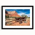 Colorful abstract art print of Utah's Capitol Reef, in a black frame with mat, ideal for living room decor.