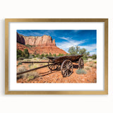 Extra large abstract art print of Capitol Reef in Utah, featuring textured shades of red and orange, framed in gold.