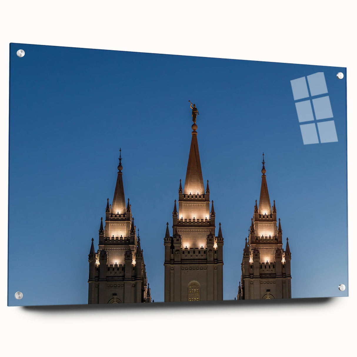 Acrylic print of Salt Lake City with a large abstract design in muted earth tones, suitable for bedroom or dining room decor.