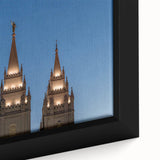Extra large framed canvas of Salt Lake City with textured, colorful art on a black background, ideal for living room decor.