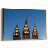 Framed canvas of a vintage-style landscape painting depicting Salt Lake City, with muted gold and black tones.