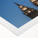 Art deco poster of Salt Lake City with muted blue and beige tones on rolled canvas, suitable for dining room decor.