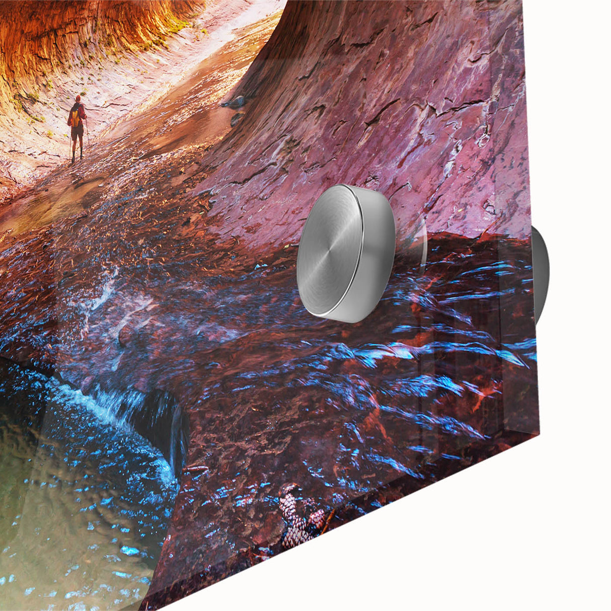 Large abstract wall art depicting Zion National Park in muted earth tones on acrylic glass.