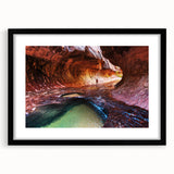 Extra large abstract art print of Zion National Park in colorful textured style, framed in black.