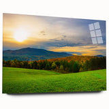 Large abstract wall art depicting a Vermont landscape in muted earth tones on acrylic glass.