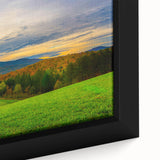 Extra large framed canvas featuring a textured depiction of a Vermont landscape in black with colorful accents.