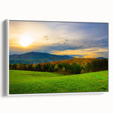 Vintage poster art of Vermont landscape in colorful hues on a large framed canvas, ideal for living room decor.