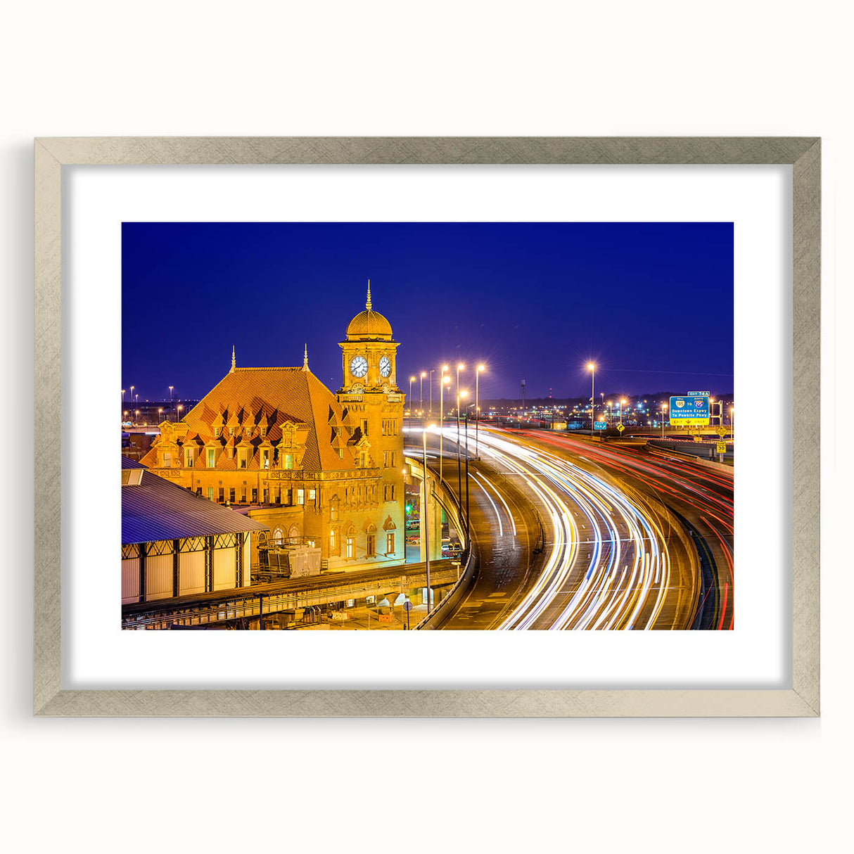 Textured abstract art print depicting a stylized Virginia landscape in muted earth tones, framed in silver.