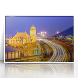 Acrylic print of a serene Virginia landscape in soft pastel shades, framed in white, suitable for nursery wall art.