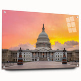 Acrylic print of Washington D.C. Capitol with muted earth tones, perfect for dining room decor.
