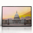 Large abstract wall art of the Washington DC Capitol in black and white tones on framed acrylic.