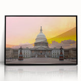 Large abstract wall art of the Washington DC Capitol in black and white tones on framed acrylic.