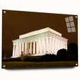 Acrylic print of the Washington DC skyline in muted gray tones, suitable for dining room decor.