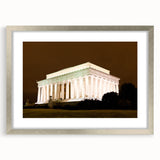 Textured art print of Washington DC's Lincoln Memorial in abstract style with muted earth tones on a framed canvas.