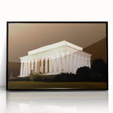 Large abstract wall art depicting the Washington DC Lincoln Memorial in muted gray and black tones, acrylic print.