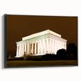 Black and white framed canvas of the Lincoln Memorial in a vintage poster style, suitable for bedroom decor.
