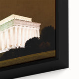 Close-up of extra large, textured black wall art featuring a colorful Washington DC Lincoln Memorial scene on framed canvas.