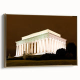 Framed canvas of vintage-style Washington DC Lincoln Memorial landscape in black and gold tones, ideal for bedroom wall art.