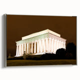 Landscape art painting of the Lincoln Memorial in muted black and silver tones on a framed canvas, ideal for office decor.