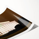 Extra large wall art featuring line art flowers over a monochrome depiction of the Lincoln Memorial.