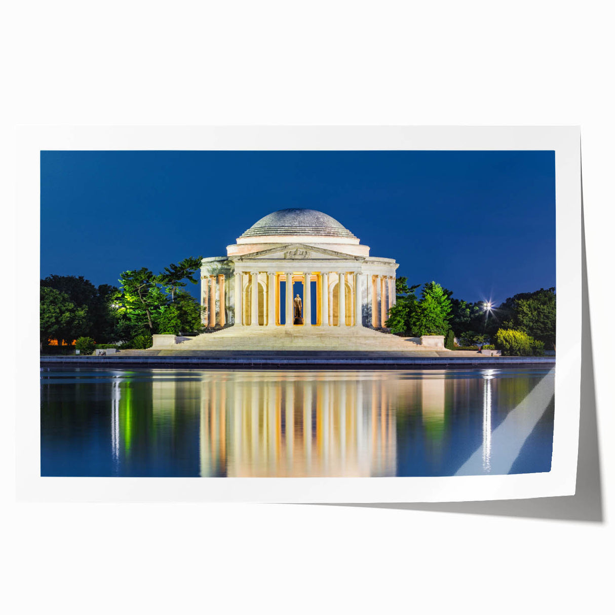 Washington DC monument scene in muted gray tones on a rolled canvas, suitable for dining room wall art.
