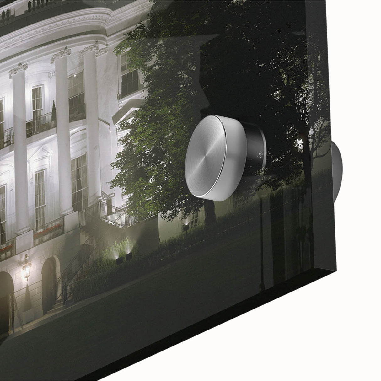 Acrylic print of the White House in Washington DC in muted gray and blue tones, ideal for bedroom or dining room art.