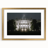 Extra large abstract art print of the White House in textured tones, framed in gold, ideal for living room decor.