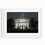 Abstract art print of the Washington DC skyline featuring the White House in muted gray and blue tones.