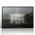 Large abstract wall art of the White House in black and white, framed in acrylic, suitable for modern office decor.