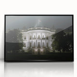 Large abstract wall art of the White House in black and white, framed in acrylic, suitable for modern office decor.