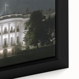 Extra large framed canvas featuring a textured depiction of the White House in black with colorful accents.