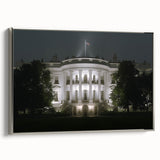 Framed canvas of a vintage-style landscape art painting featuring the White House in muted colors, ideal for office decor.