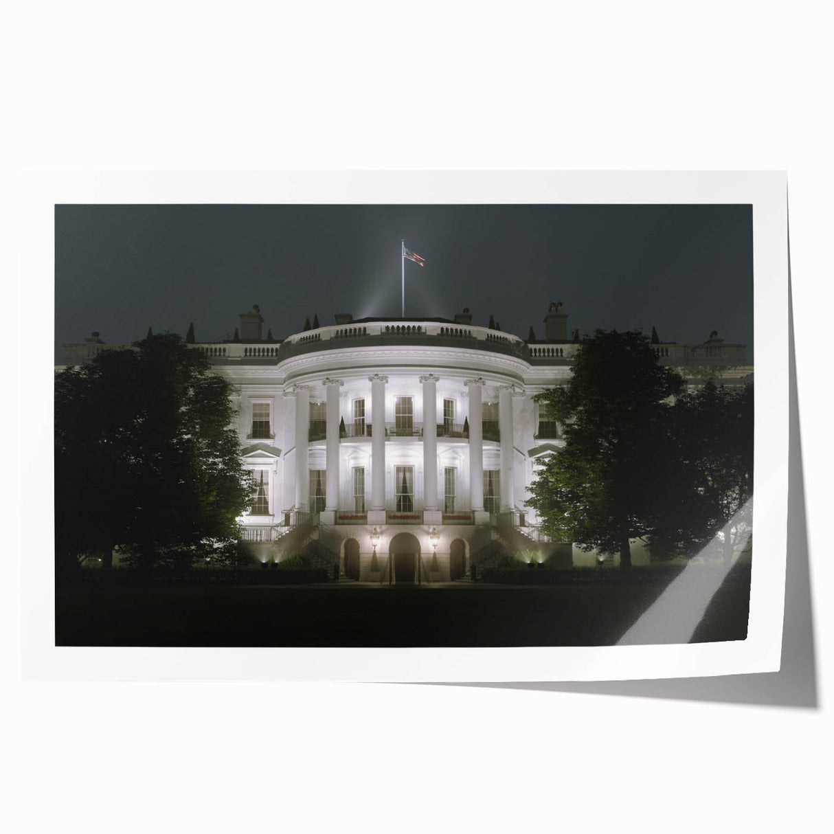 Rolled print of the White House with soft pastel shades, suitable as art wall dining room decor.