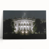 Black and white stretched canvas of the Washington DC White House, ideal for kitchen wall art.