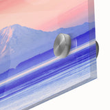 Acrylic print of Mount Rainier with vibrant green and blue tones, ideal for bedroom or dining room decor.