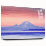 Acrylic print of Mount Rainier with a side view, featuring muted earth tones, ideal for bedroom or dining room art.