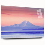 Acrylic print of Mount Rainier with soft pastel colors in a mid-century modernist style, ideal for dining room art.