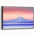 Black and white framed canvas of Mount Rainier, ideal for bedroom wall art.