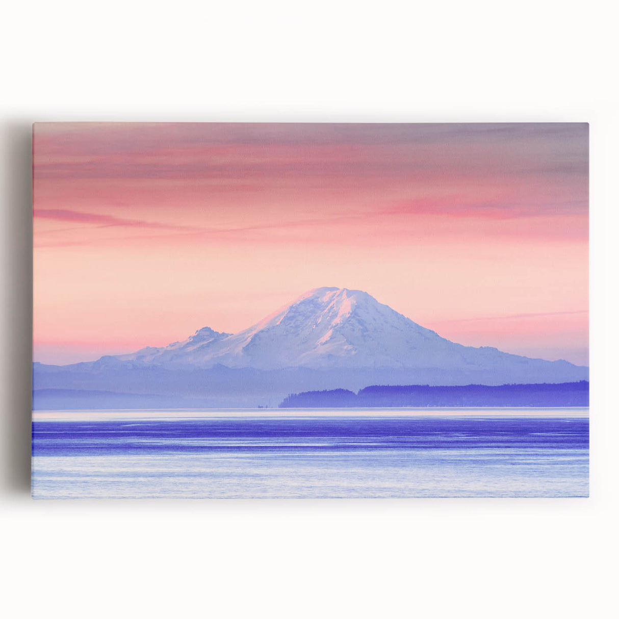 Black and white photograph of Mount Rainier on stretched canvas, ideal for kitchen wall art.