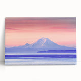 Black and white stretched canvas print of Mount Rainier, ideal for kitchen wall art or bedroom ambiance.