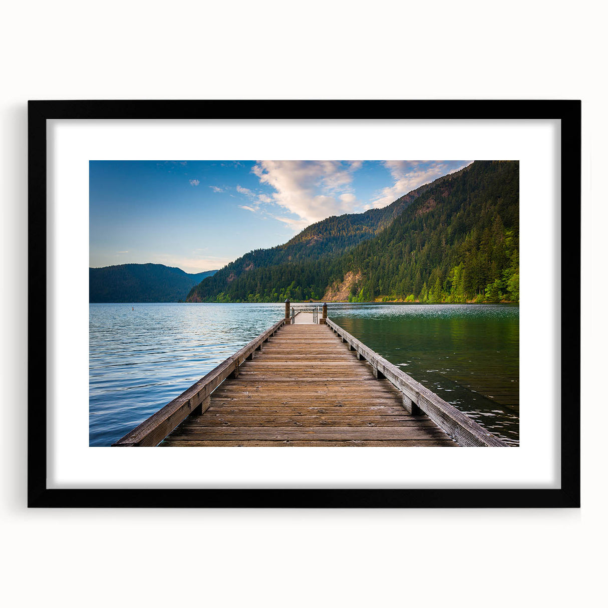 Abstract art print featuring textured, colorful art of Olympic scenery, encased in a black frame with mat.