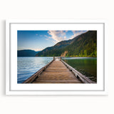 Abstract art print of Olympic scenery in muted earth tones on a framed white mat, ideal for dining room decor.