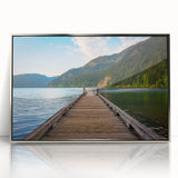 Mid-century modernist art depicting the Olympic Mountains in Washington, framed acrylic in silver.