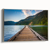 Framed canvas landscape art painting of Olympic National Park with a vintage poster style in colorful and black tones.